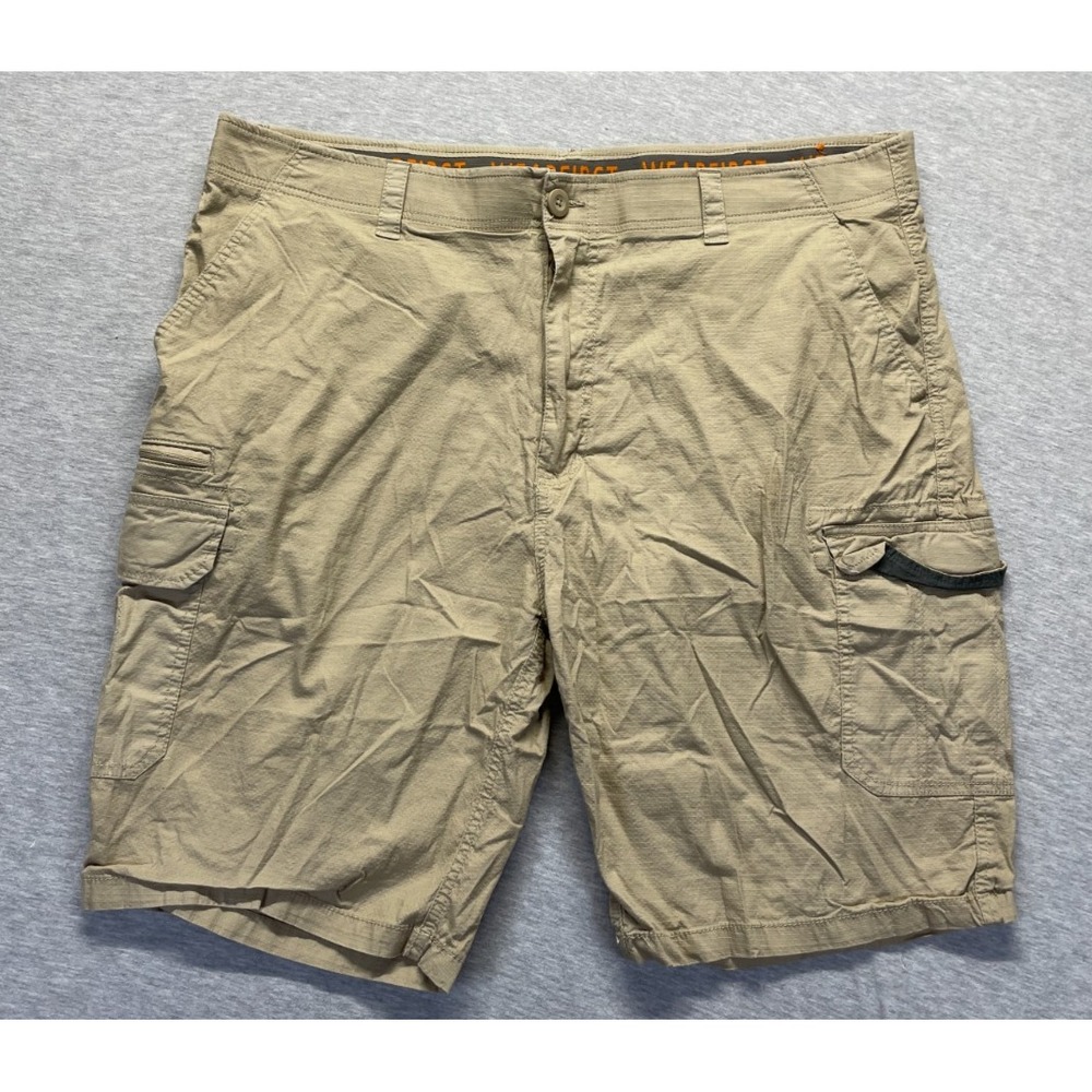 Wearfirst Flex Waistband Cargo Shorts Mens 42 Beige Cotton Flat Front Hiking